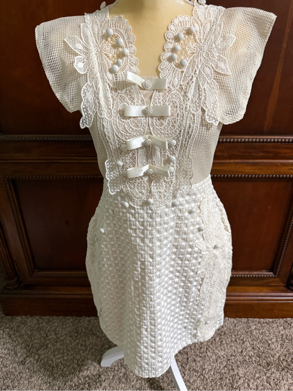 Ivory Lace Crochet Knit Mini Dress